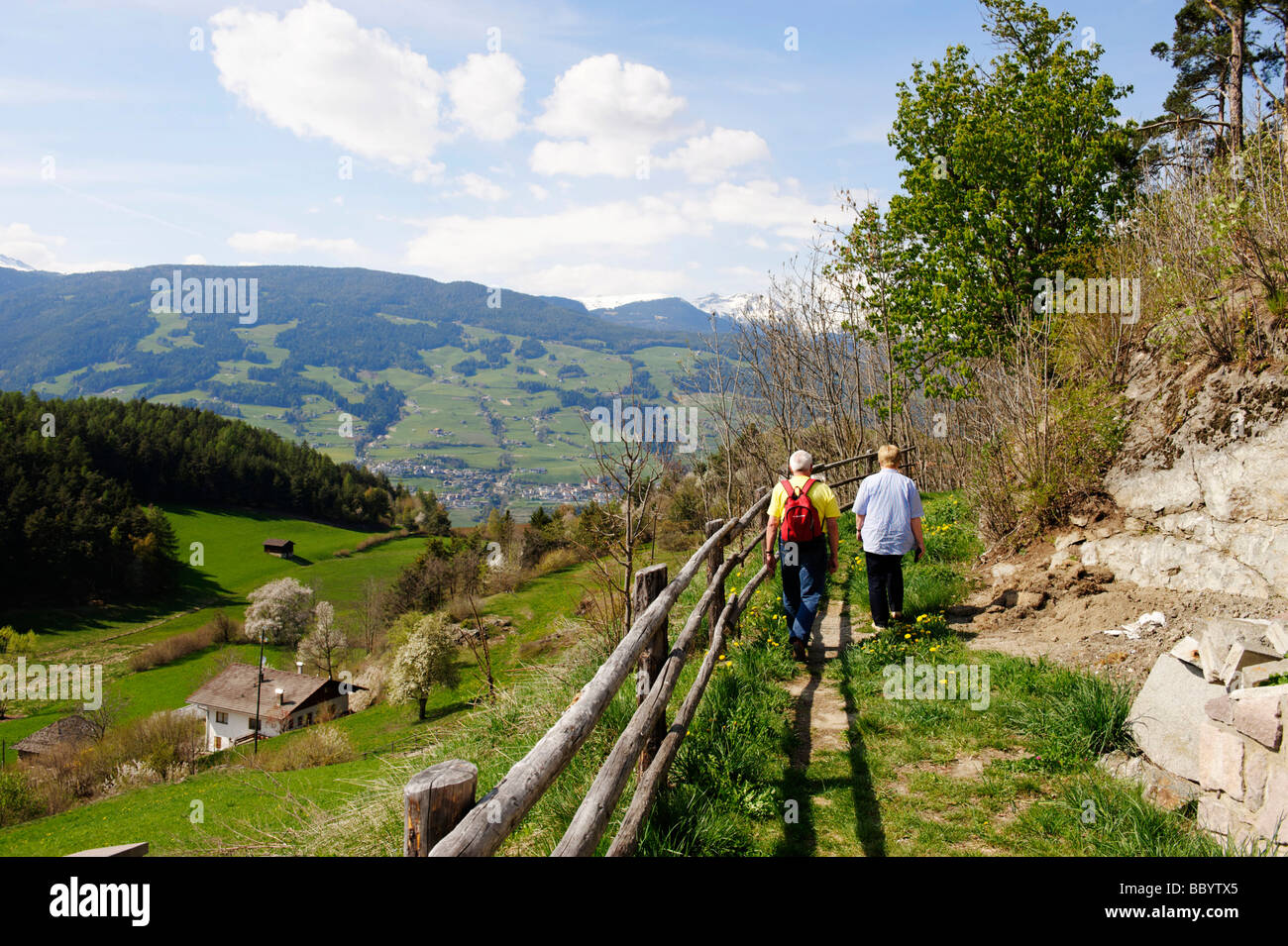 Hiking trail near Lajen, Eisack Valley, South Tyrol, Italy, Europe Stock Photo