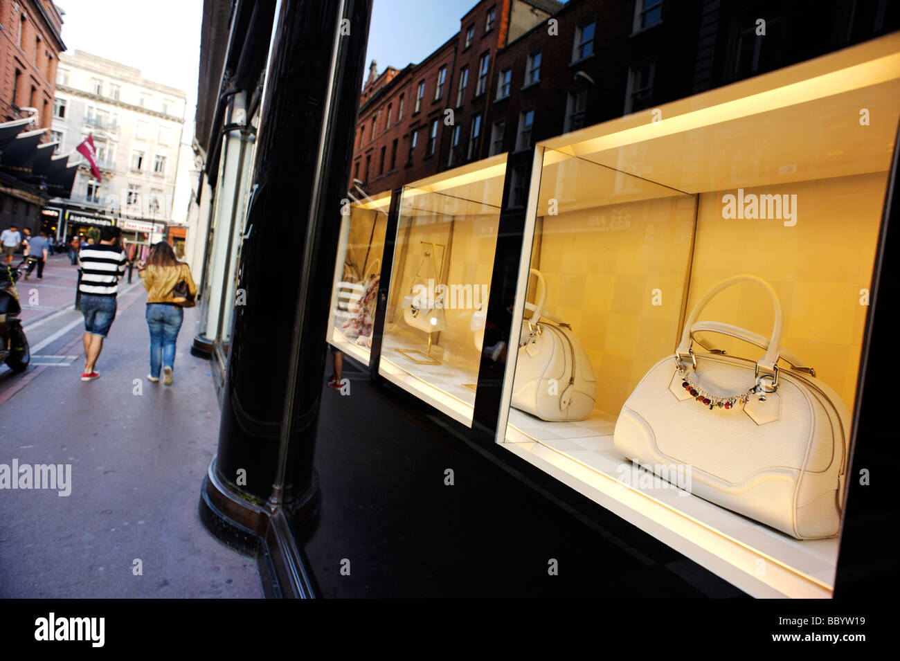 Louis Vuitton shop window display with handbag in Dublin Republic of Ireland Stock Photo