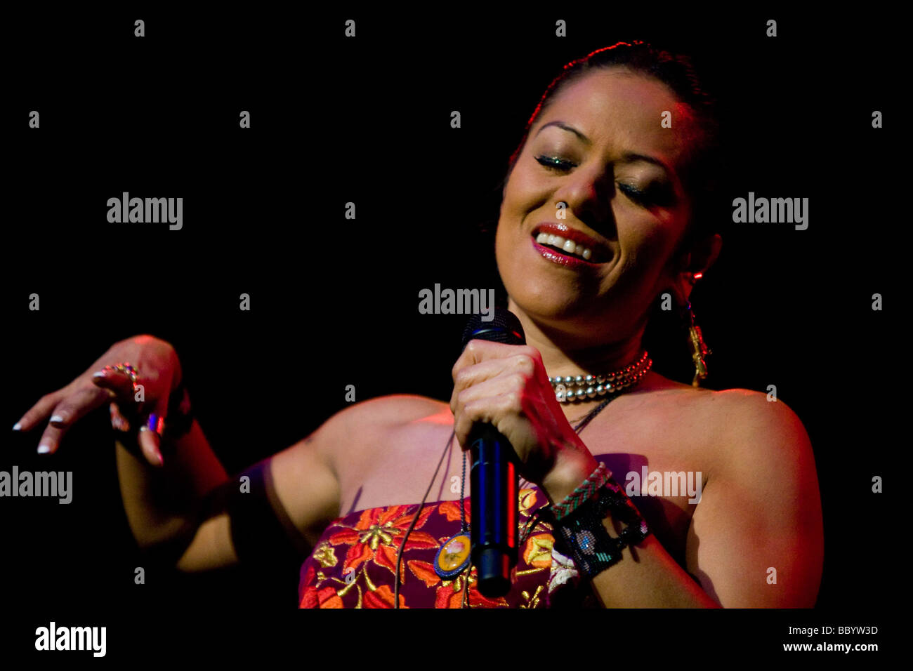 The Mexican singer Lila Downs live in the concert hall of the KKL Lucerne, Switzerland Stock Photo
