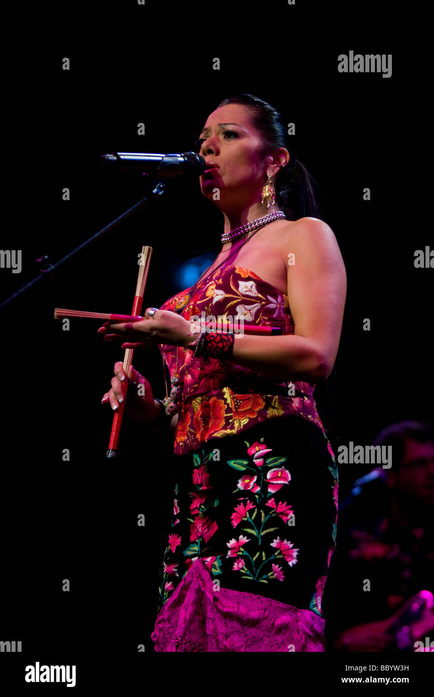 The Mexican singer Lila Downs live in the concert hall of the KKL Lucerne, Switzerland Stock Photo