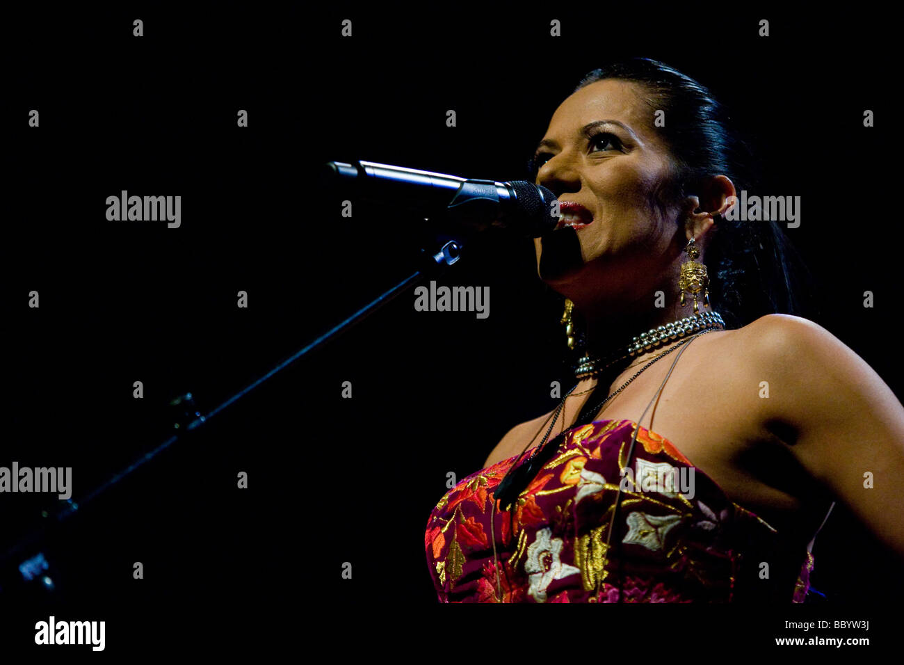 The Mexican singer Lila Downs live in the concert hall of the KKL Lucerne, Switzerland Stock Photo