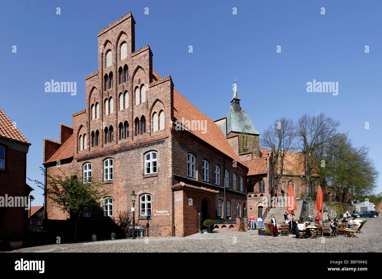 Town hall and St. Nicholas' Church, Moelln, Holstein, Schleswig