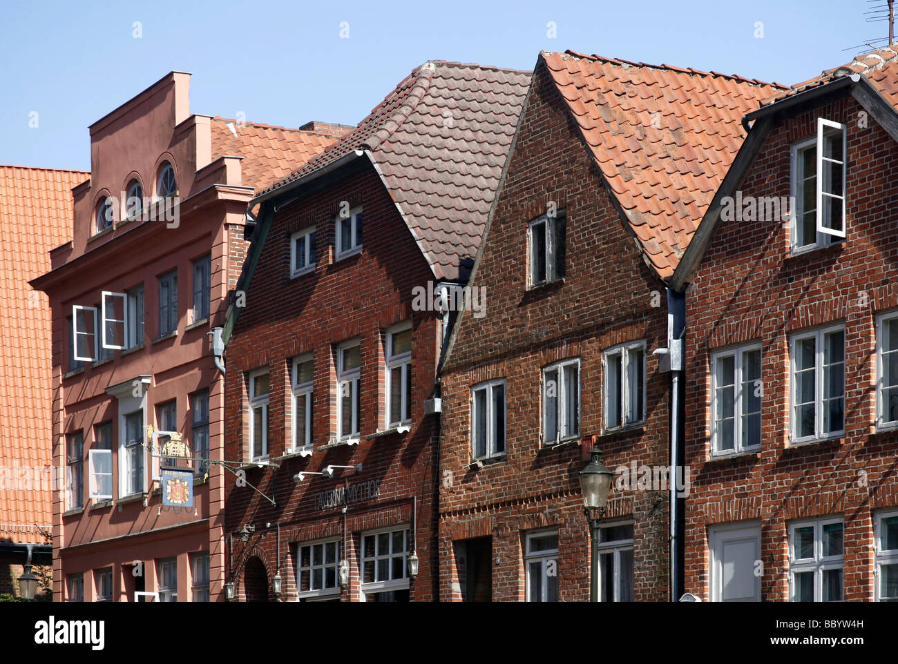 North German gabled houses on the market square, Moelln, Holstein