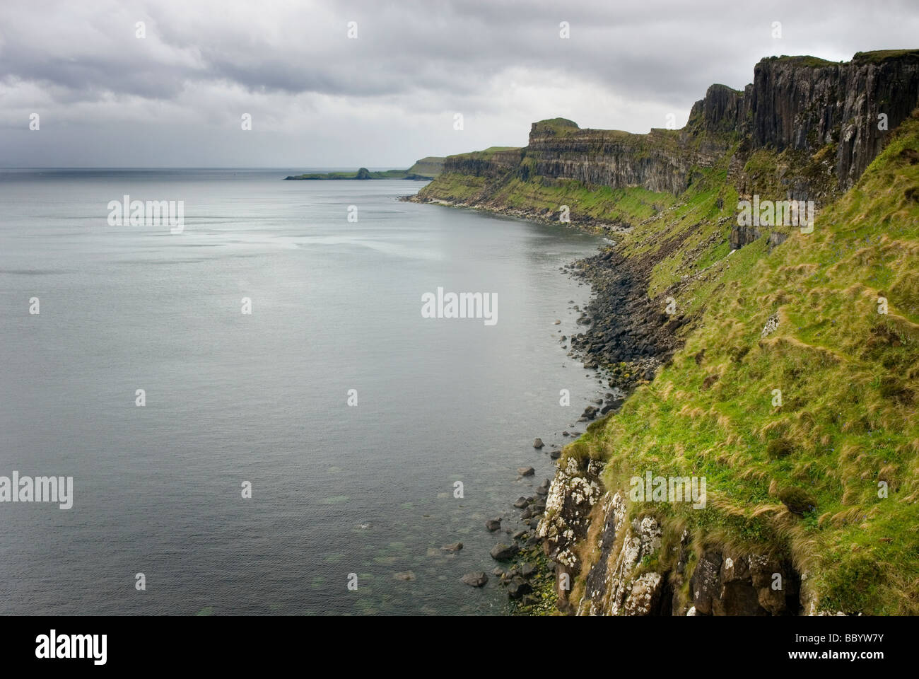 Dunite cliffs on the coast of Isle of Skye Scotland Kilt Rock is in the ...
