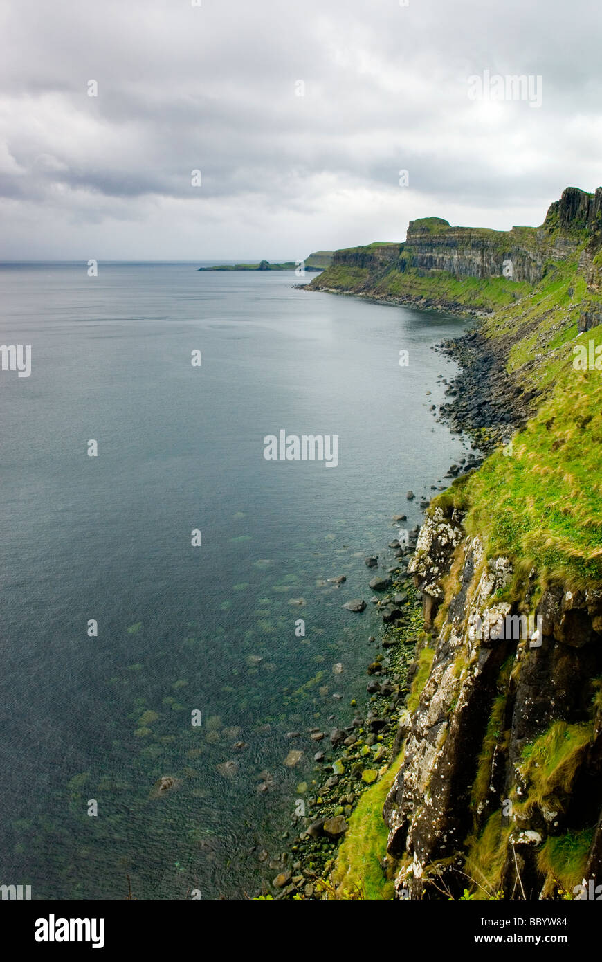Dunite cliffs on the coast of Isle of Skye Scotland Kilt Rock is in the ...