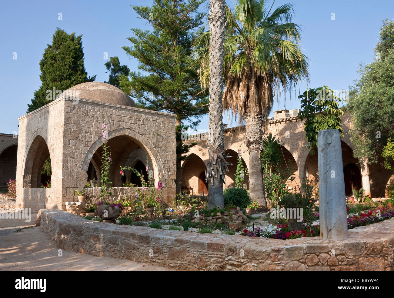 Courtyard with fountain house, monastery of Agia Napa or Ayia Napa, Southern Cyprus, East Coast, Cyprus, Europe Stock Photo