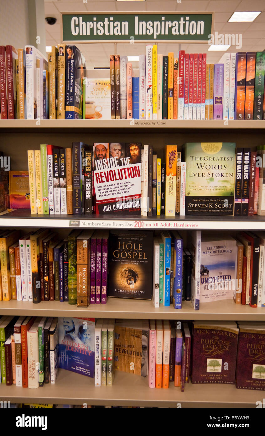 Christian inspiration book shelves, Barnes and Noble, USA Stock Photo