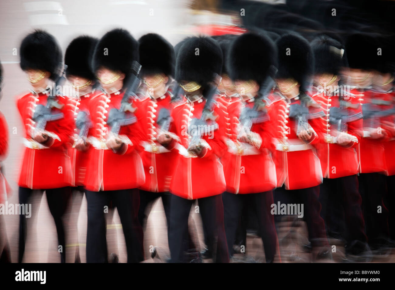 Soldiers of the British Armies Guards Regiments marching in The Mall