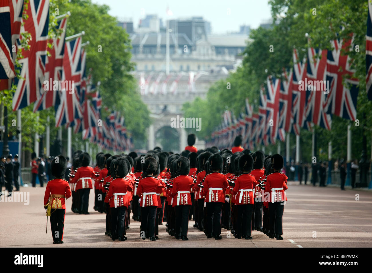 Soldiers of the British Armies Guards Regiments marching in The Mall