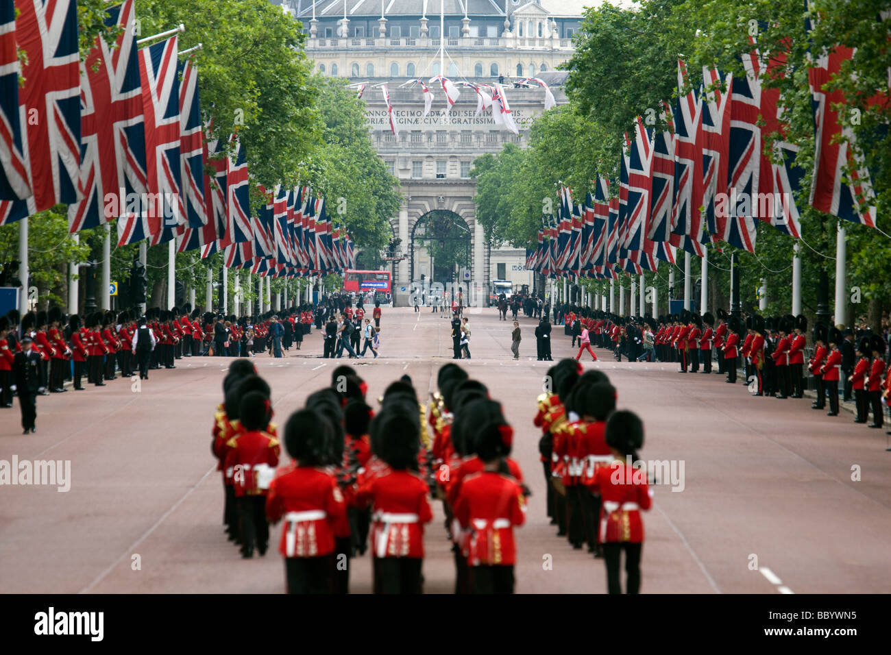Soldiers of the British Armies Guards Regiments marching in The Mall
