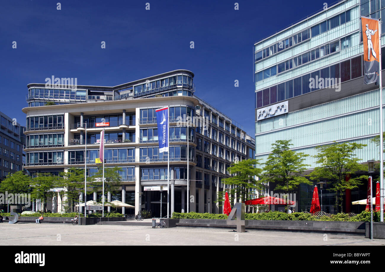 Office buildings and radio studios in the Mediapark Media Park, Cologne, Rhineland, North Rhine-Westphalia, Germany, Europe Stock Photo