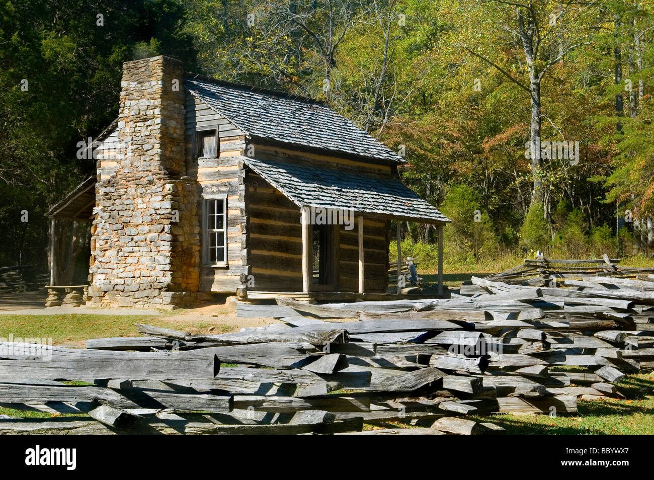 The John Oliver Cabin, Cades Cove, Great Smoky Mountains National Park, Tennessee Stock Photo