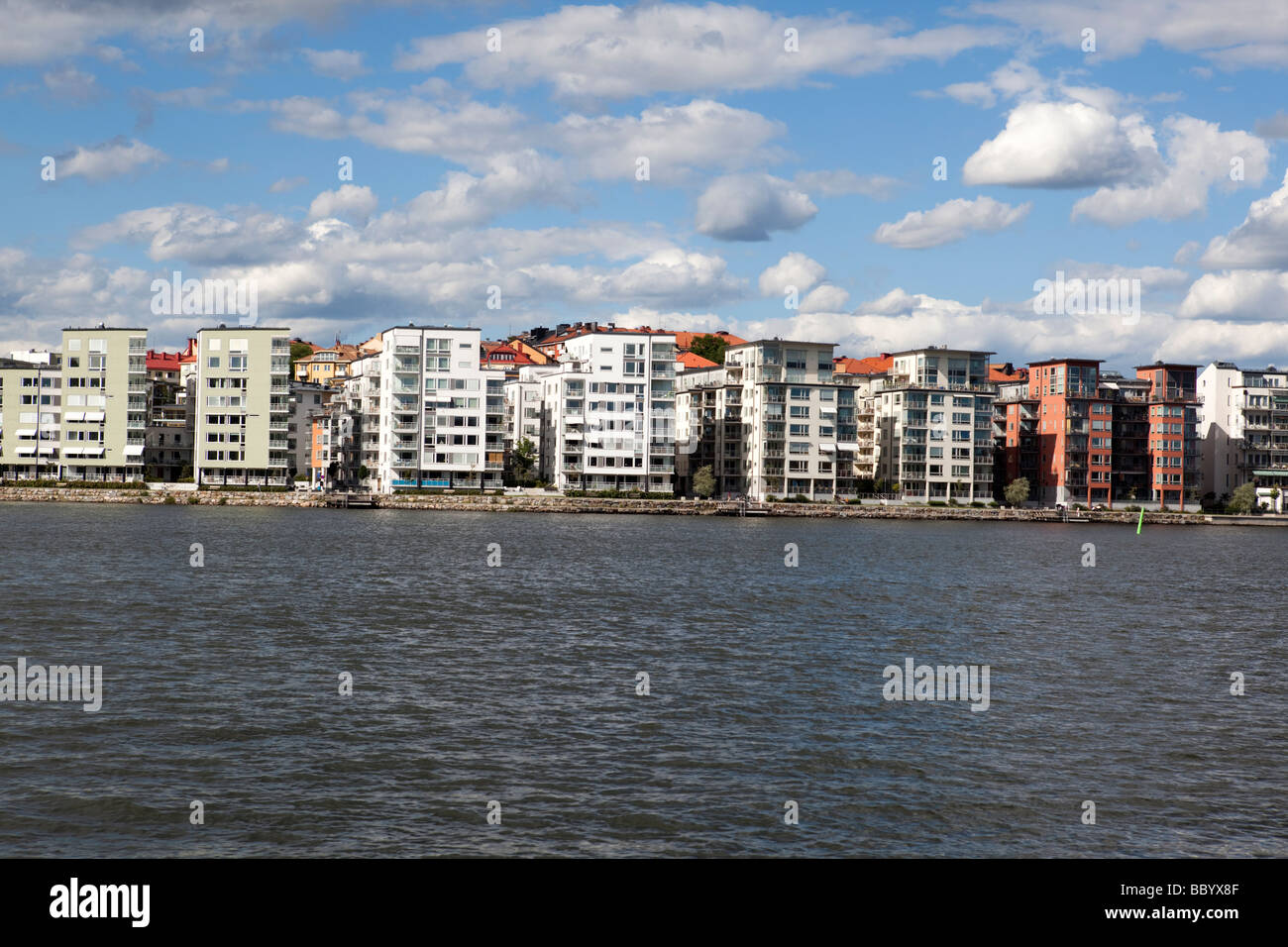New seafront apartments at Lilla Essingen Stock Photo