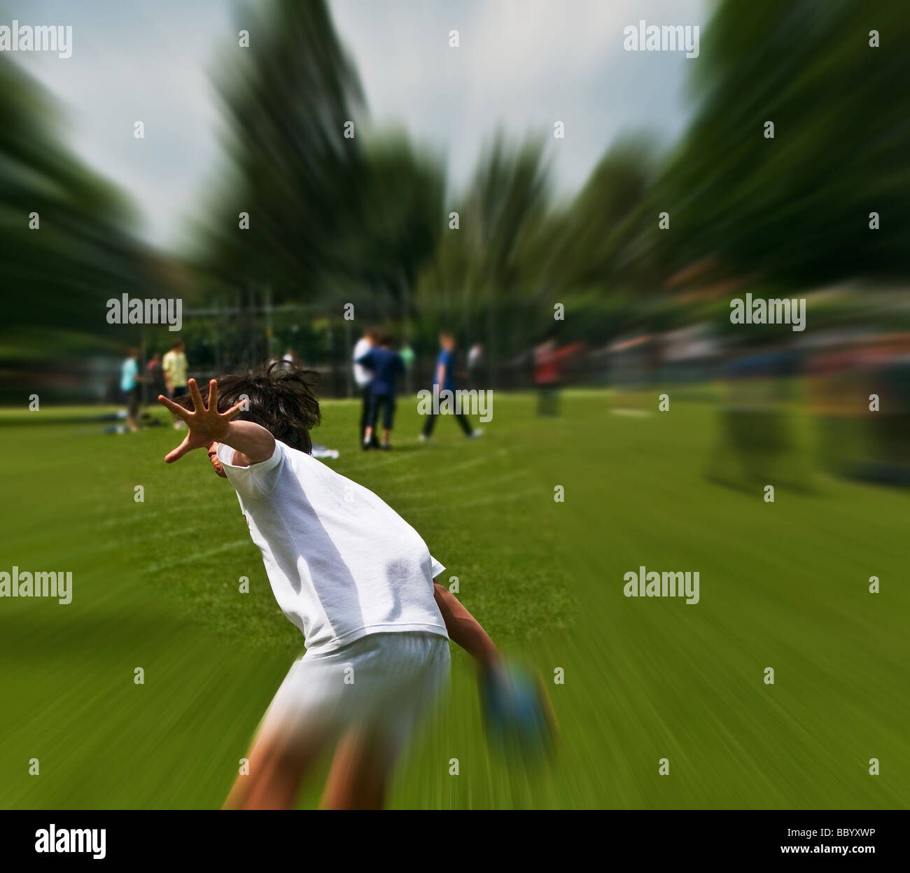 A student throwing the discus. Stock Photo