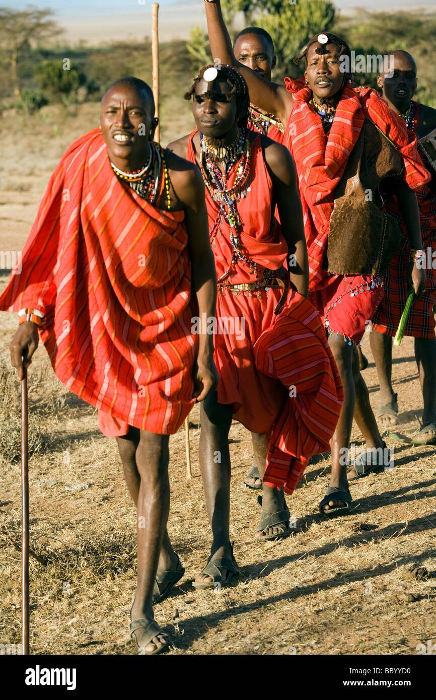 Maasai Warriors - Maji Moto Maasai Village - Near Narok, Kenya Stock 