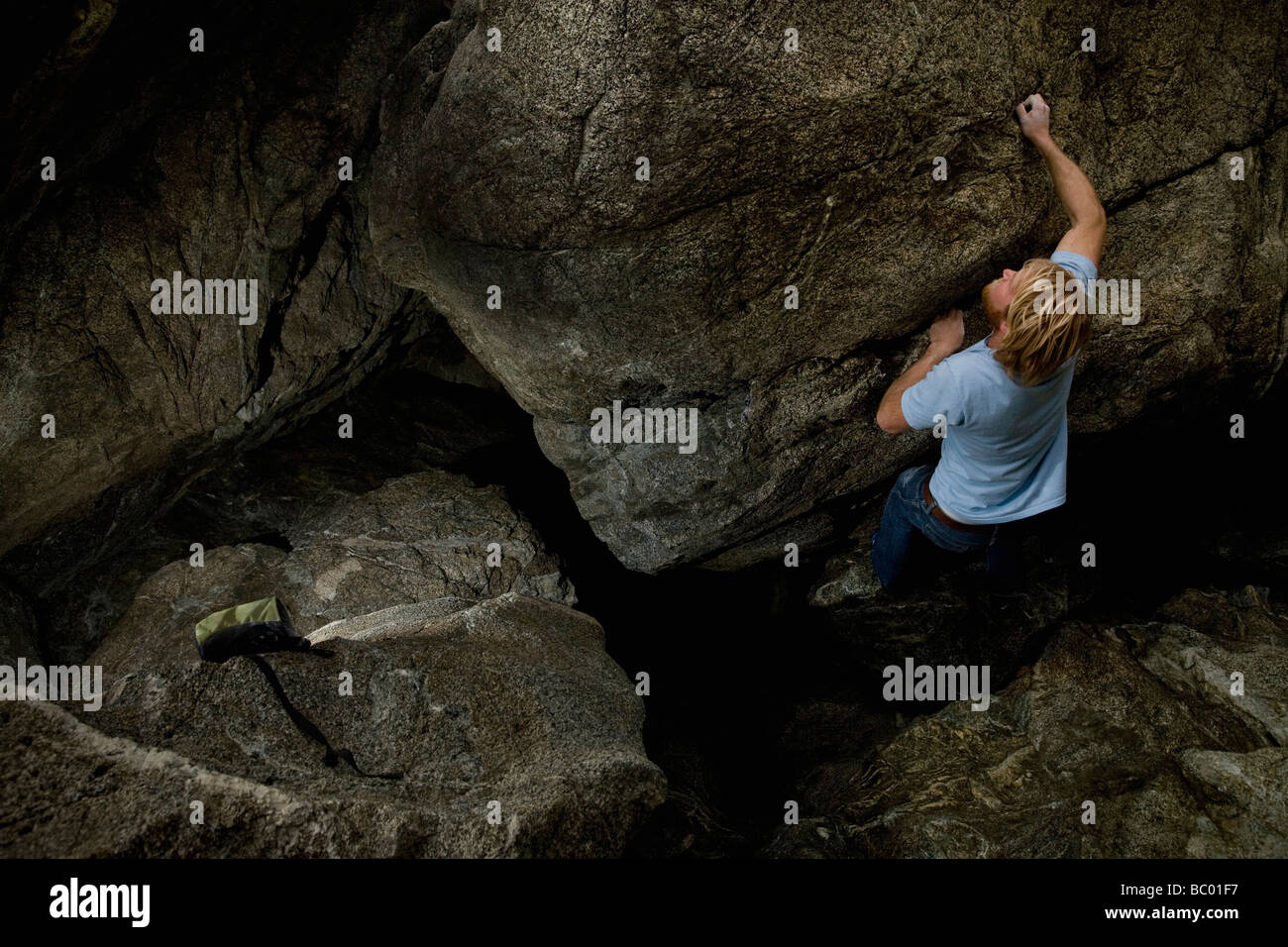 A man bouldering in Big Sur. Stock Photo