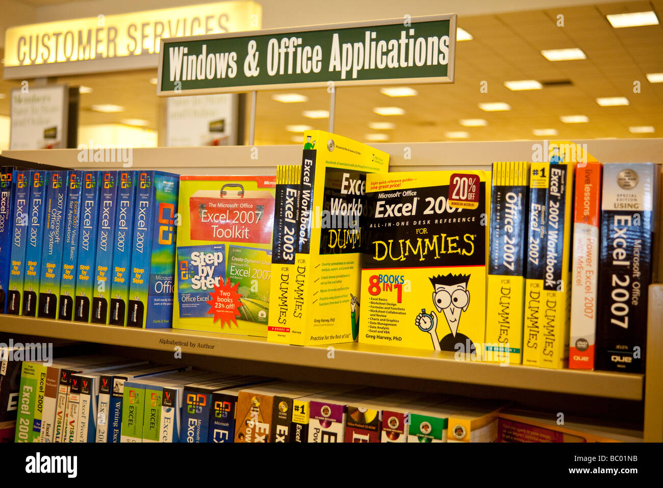 Windows and Office applications computer books on shelves, Barnes and Noble, USA Stock Photo Alamy