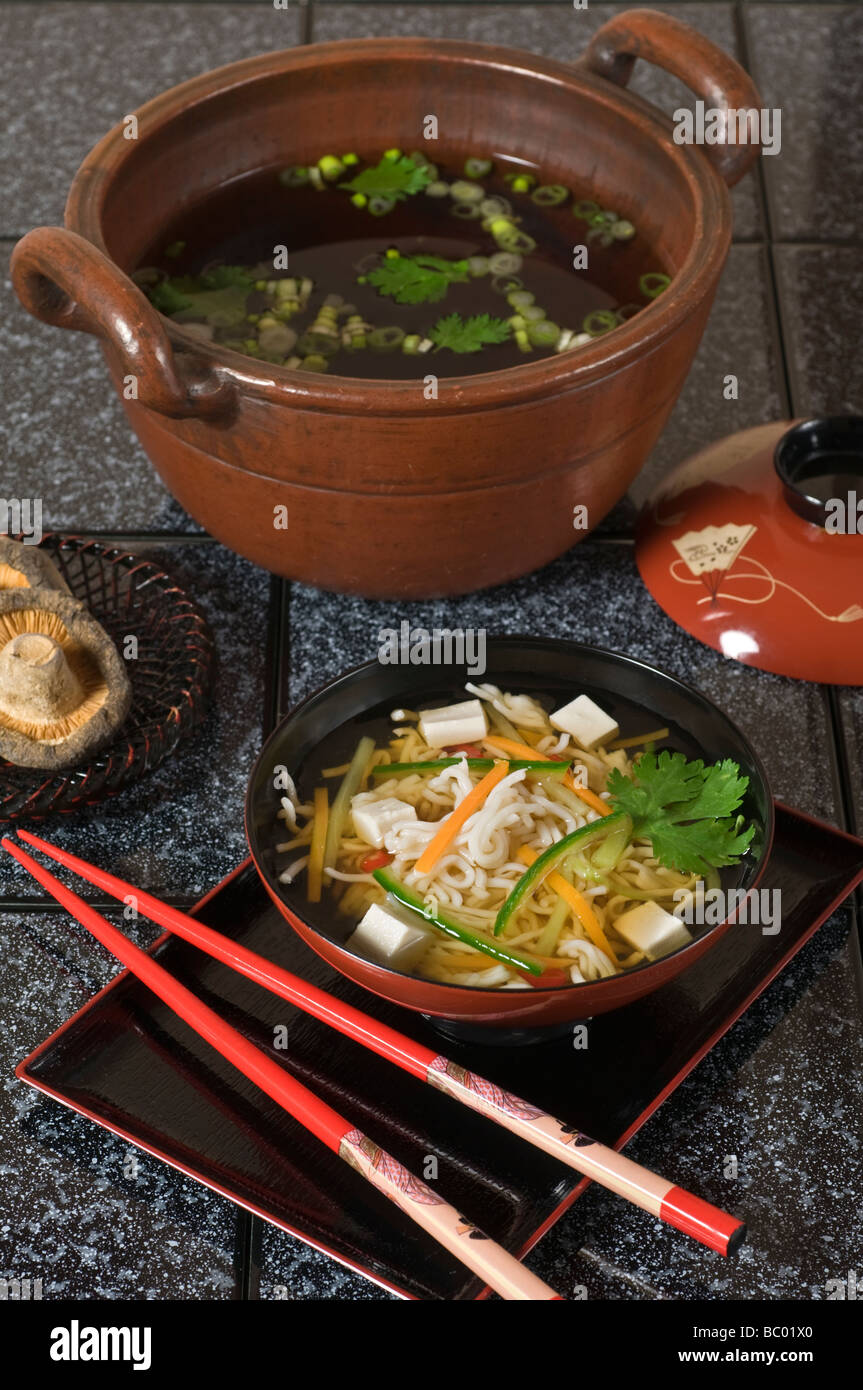 Miso soup and noodles Japan Food Stock Photo