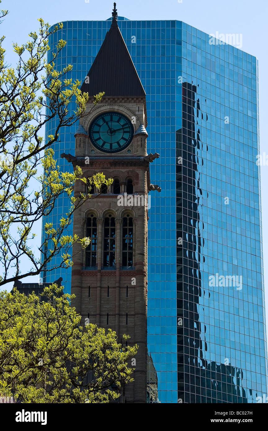 Old City Hall Clock Tower Eatons Center background Toronto Ontario