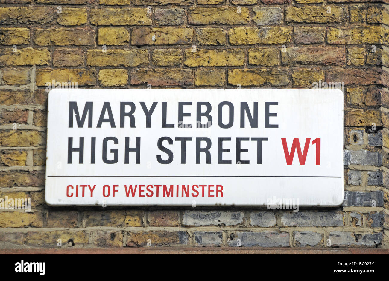 Marylebone High Street sign City of Westminister London W1 England UK Stock Photo