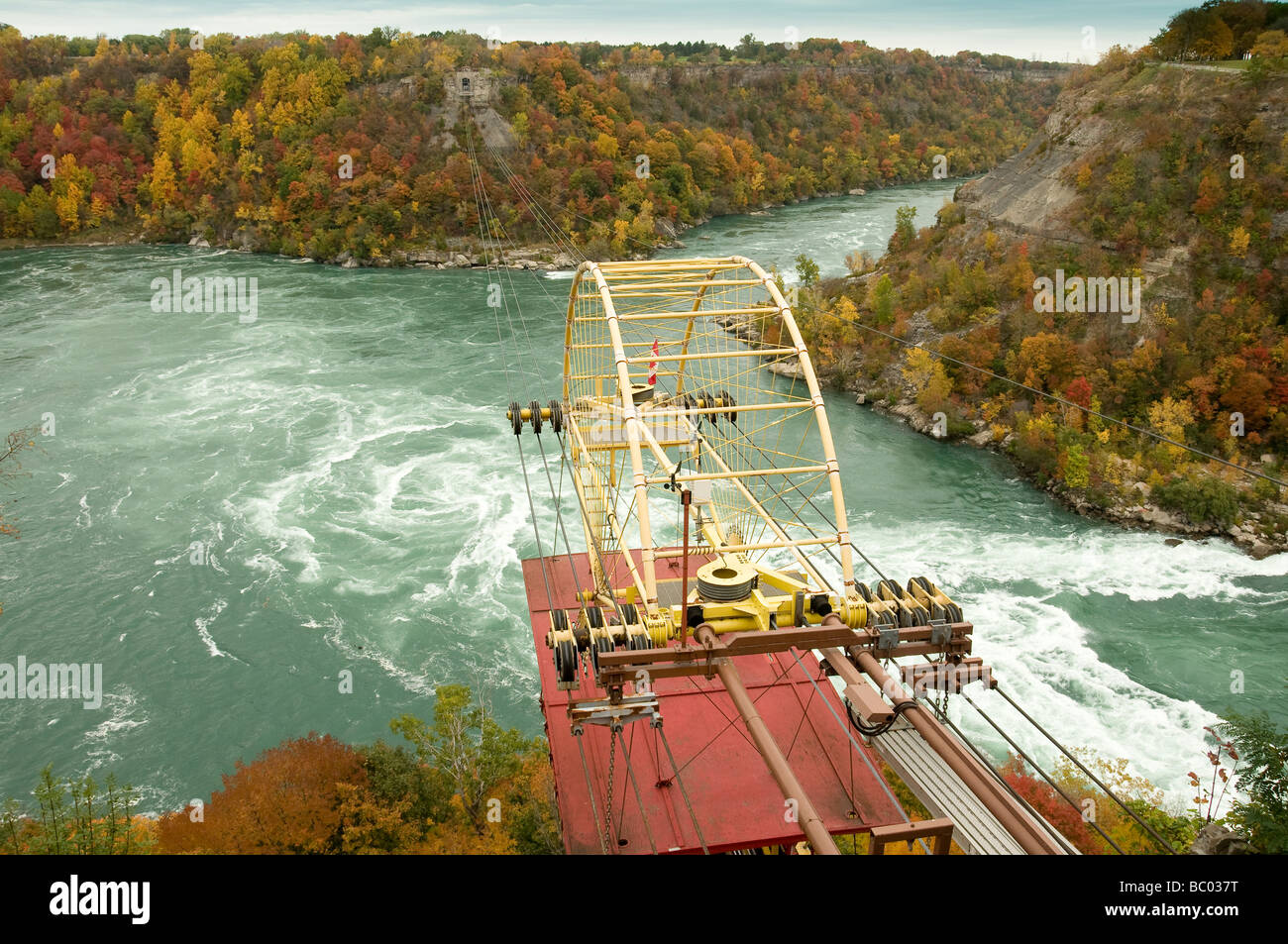 scenery of a cable aero car above the Whirlpool in autumn in Niagara Falls Ontario Canada Stock Photo