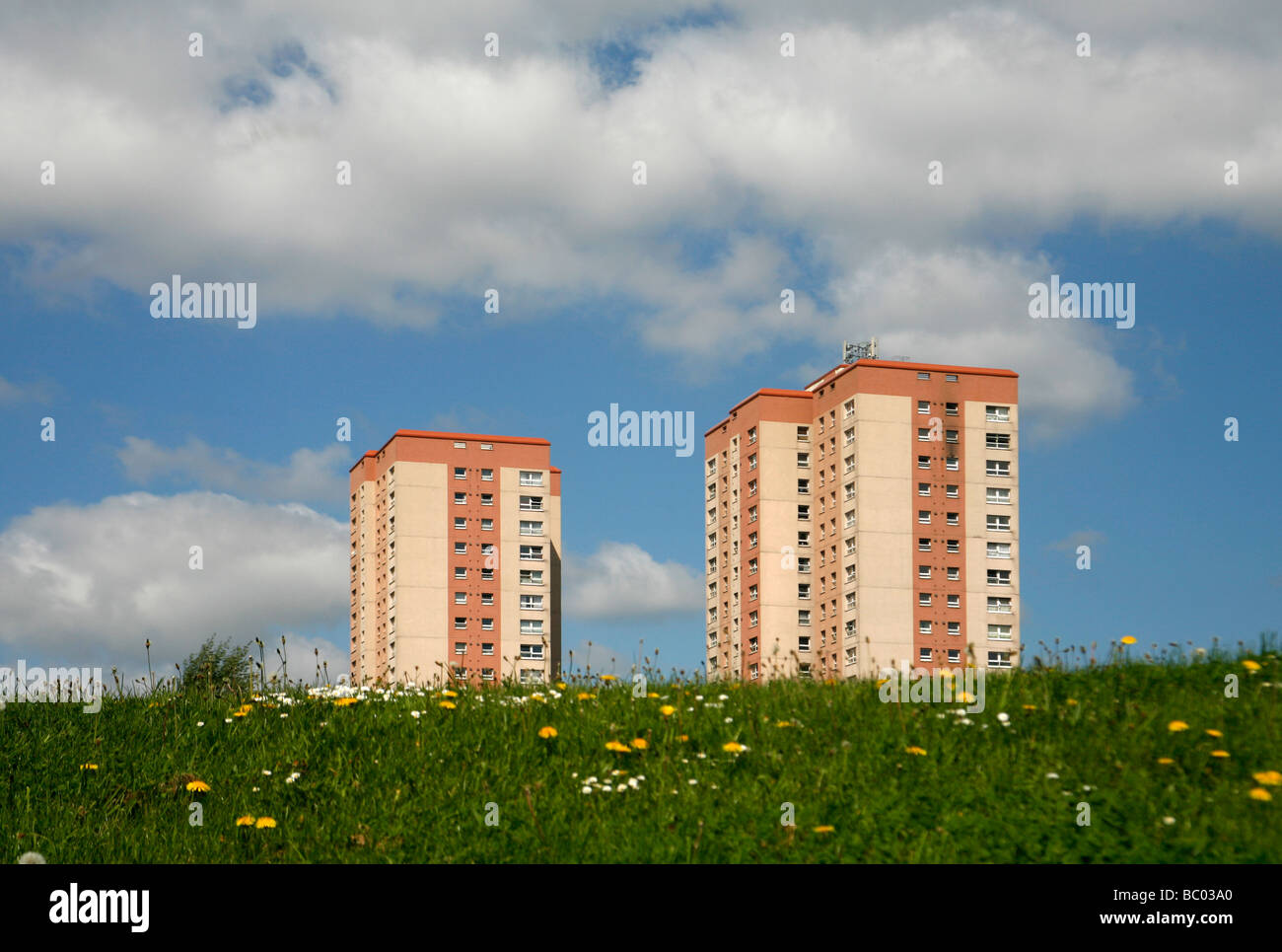 High rise flats in housing estate in Leeds, Yorkshire UK Stock Photo
