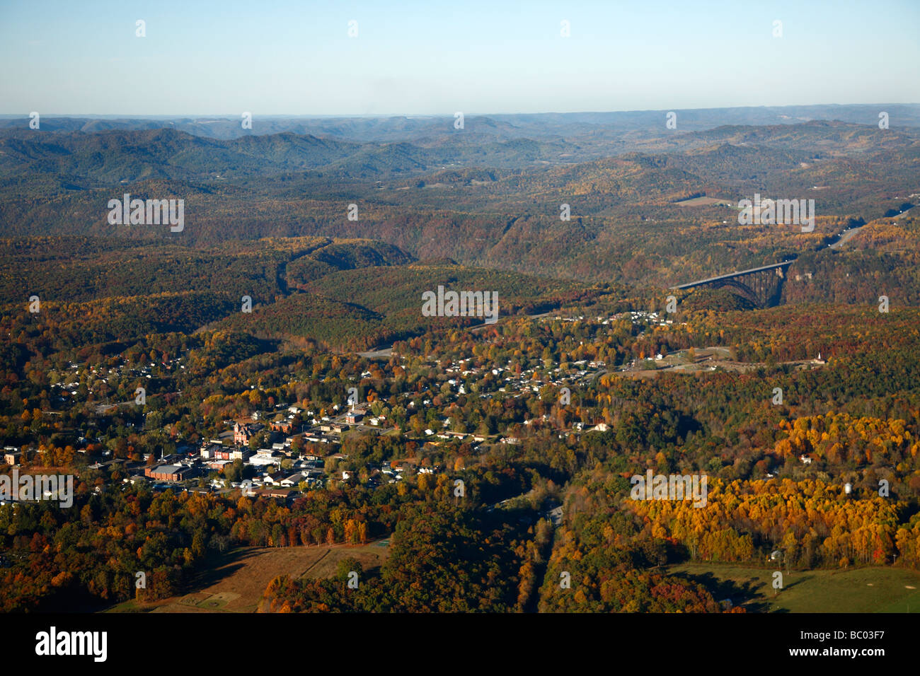 Aerial view of the town of Fayetteville, WV. Stock Photo