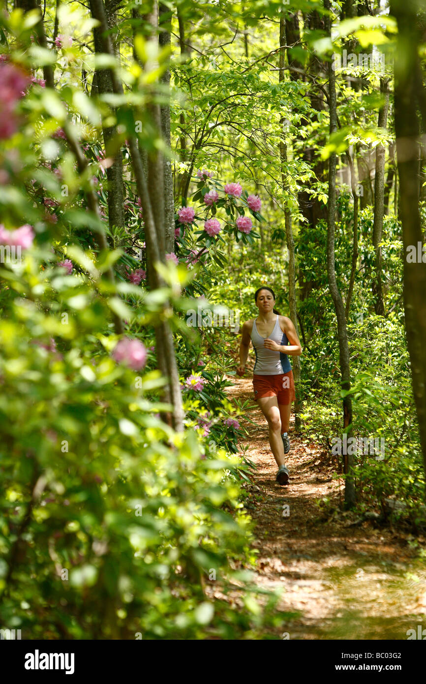 Young woman on a trail run. Stock Photo