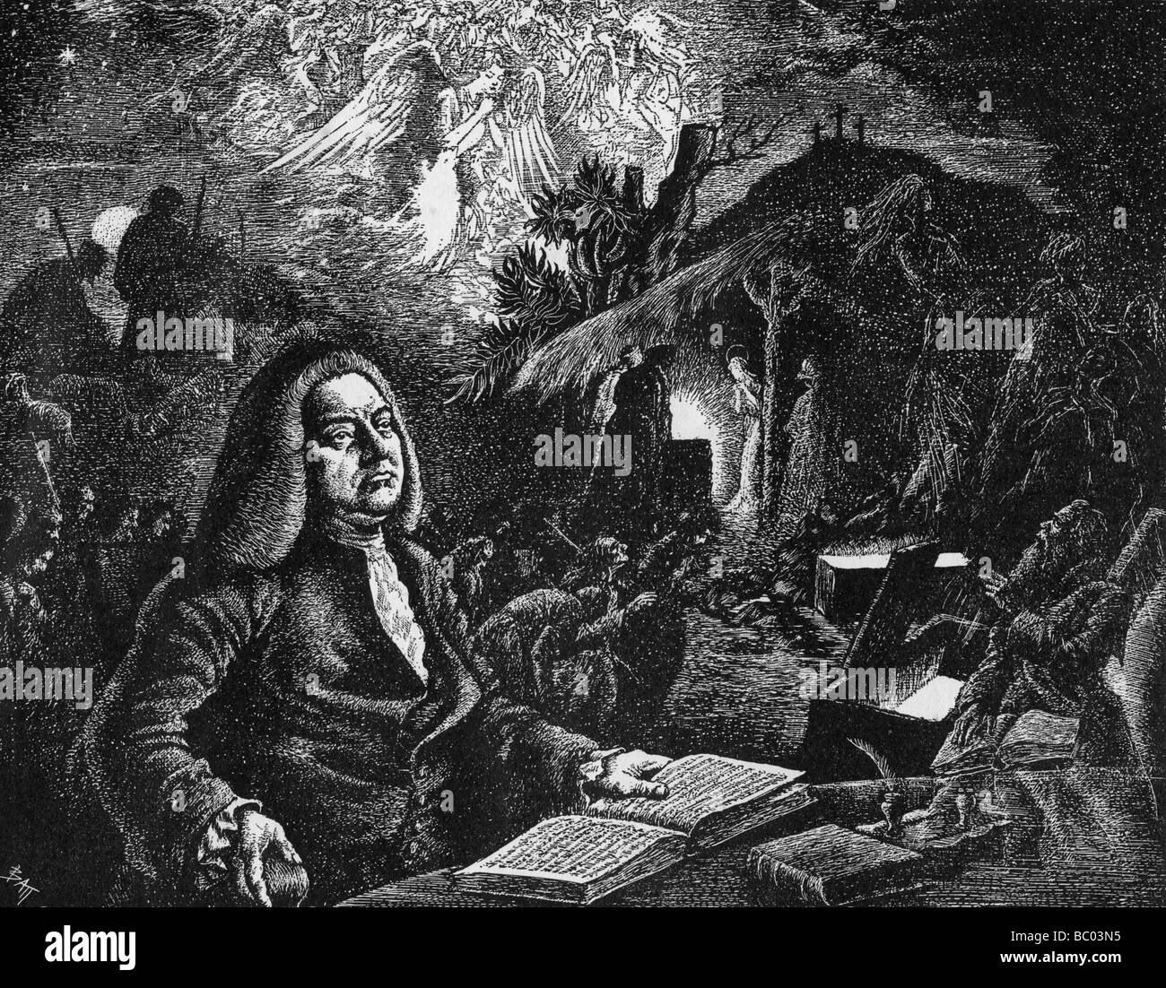 George Frideric Handel (1685-1759) composing his 'Messiah', c18th century. Artist: Unknown Stock Photo