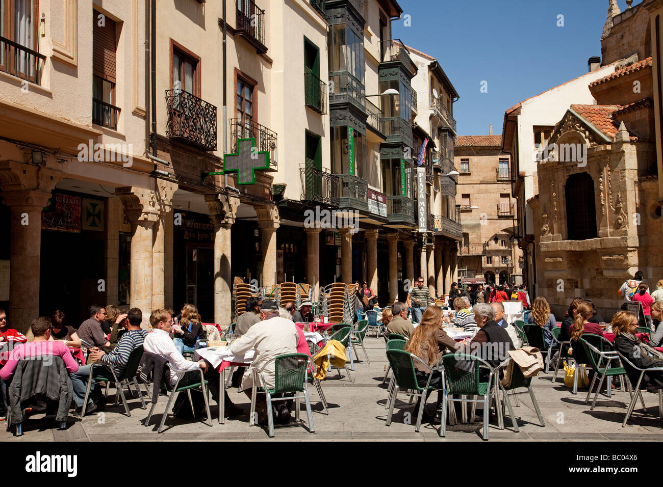 Terrace of a bar in the historic heart of Salamanca Castilla Leon Spain
