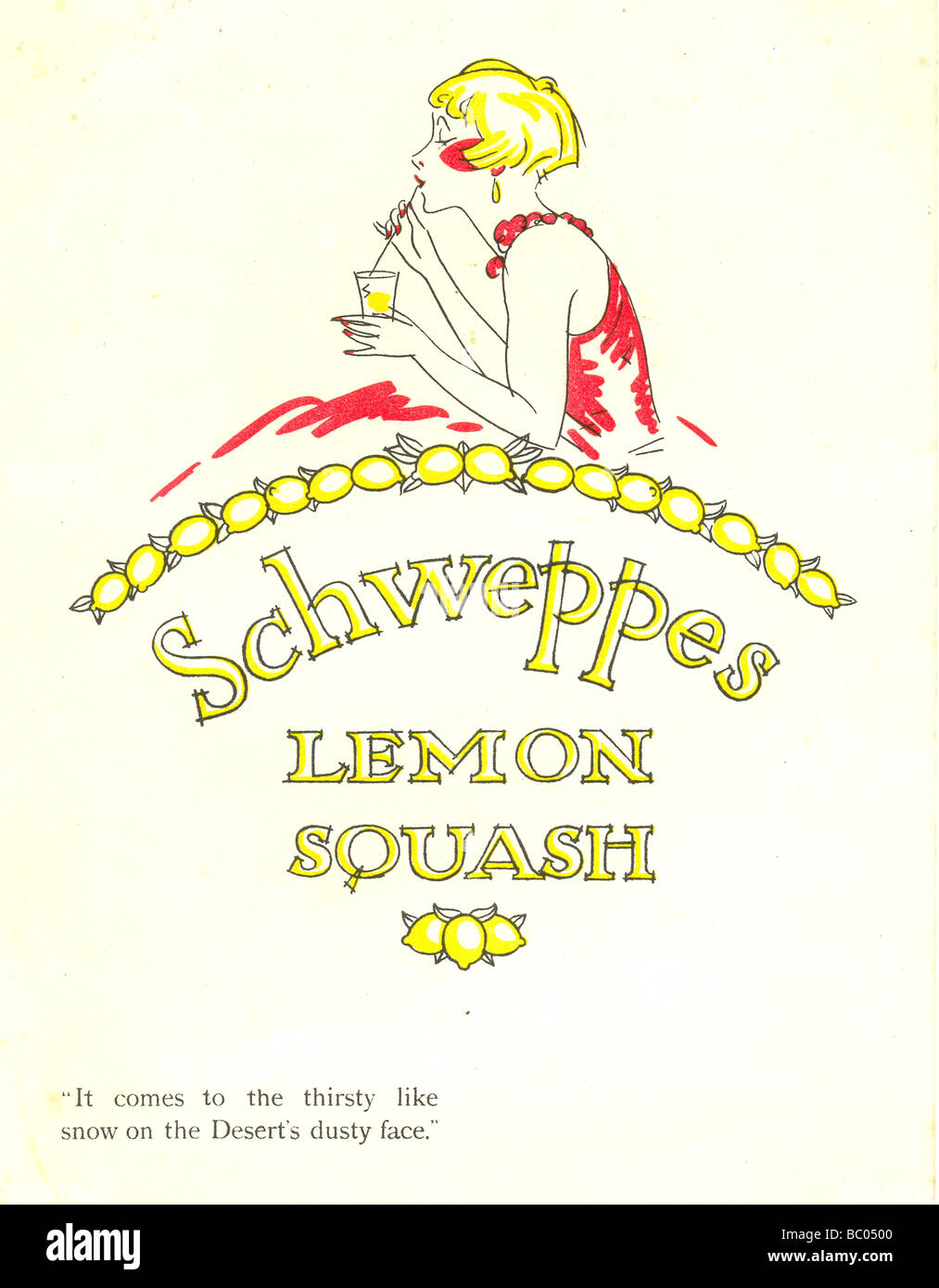 Cover of advertising leaflet for Schweppes Lemon Squash 1925 Stock Photo
