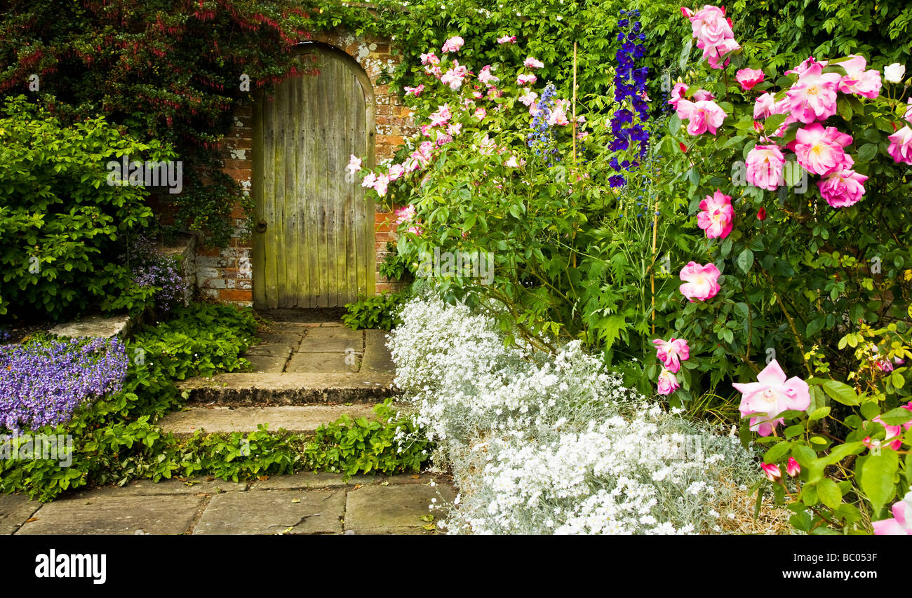 A corner of the Rose Garden at Broadleas Garden Devizes Wiltshire England UK Stock Photo
