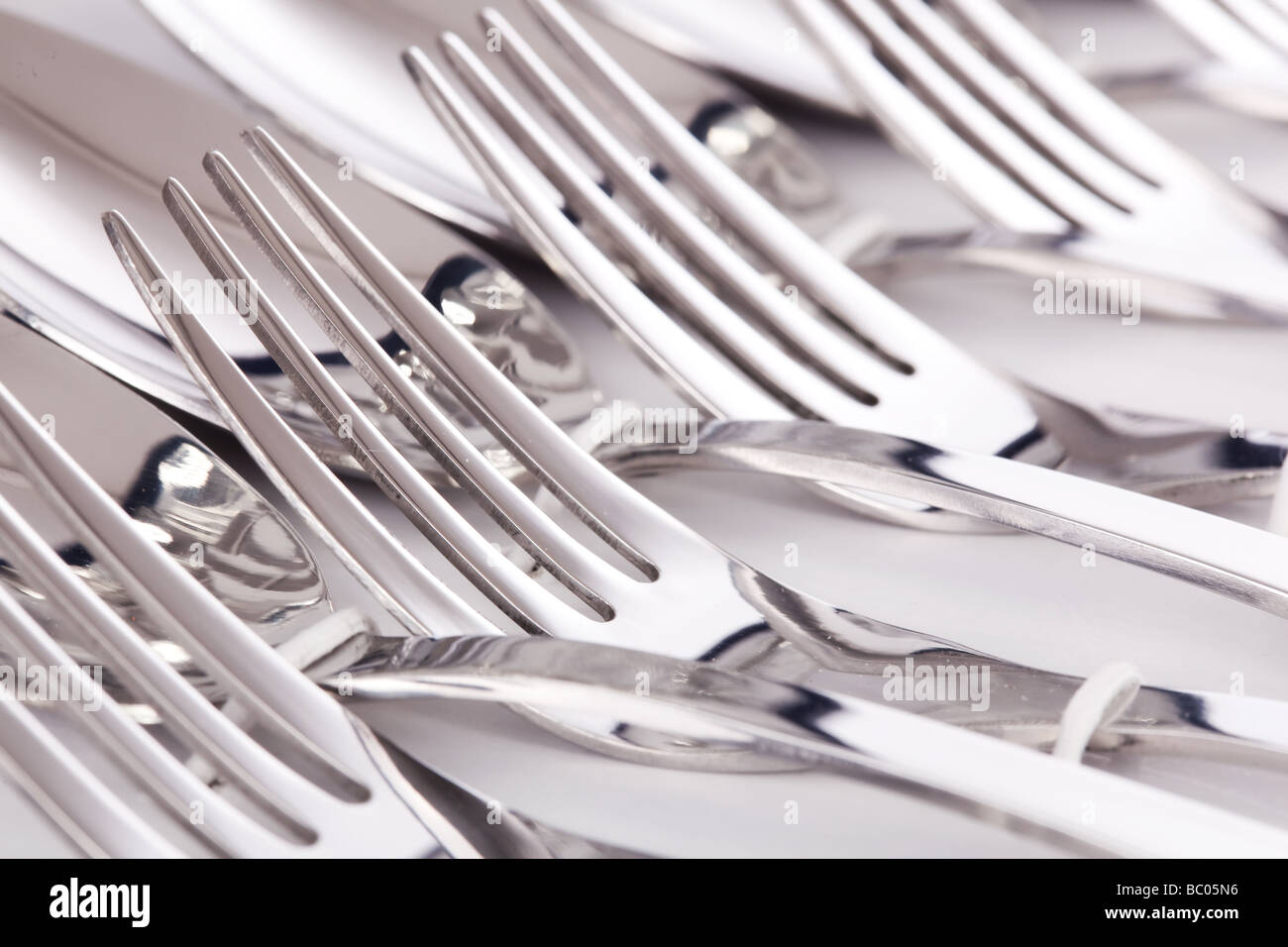 Close up of flatware isolated on white background Stock Photo