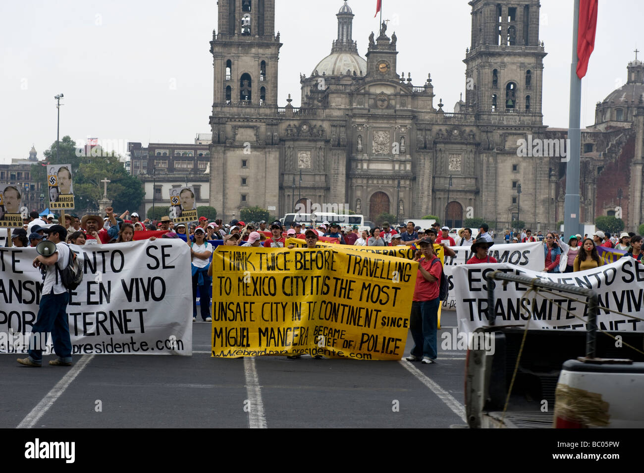 A demonstration on El Zocalo, Mexico City Stock Photo