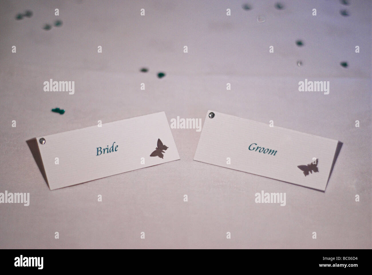 Bride and Groom place cards Stock Photo Alamy