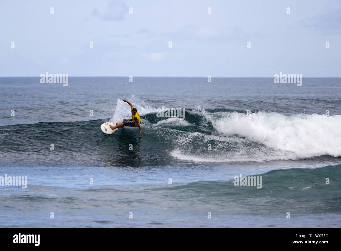 Surfing at Haleiwa,Oahu, Hawaii Stock Photo