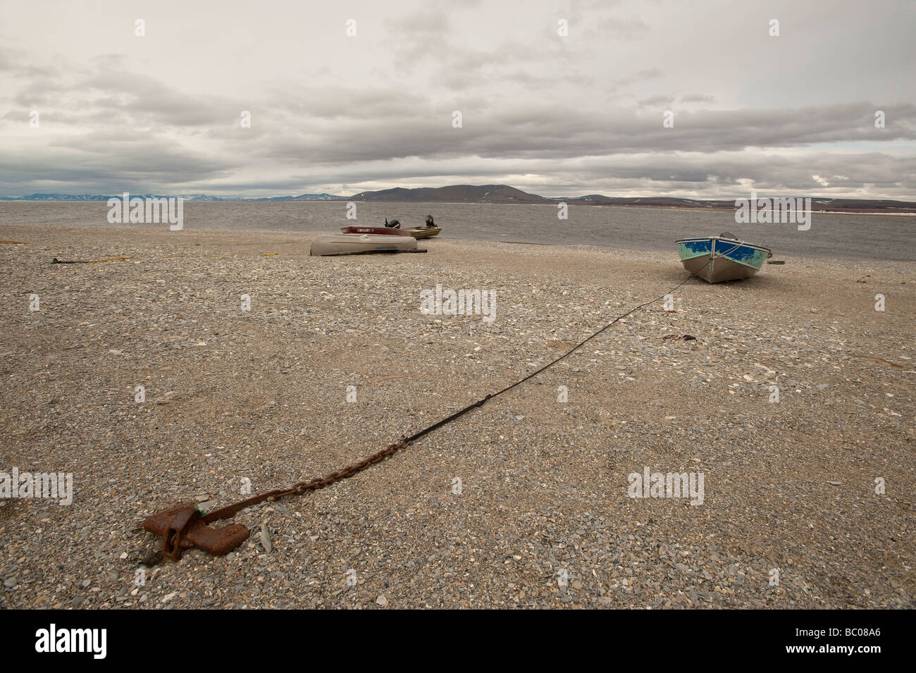 FISHING BOATS ON THE SHORE IN TELLER ALASKA Stock Photo Alamy