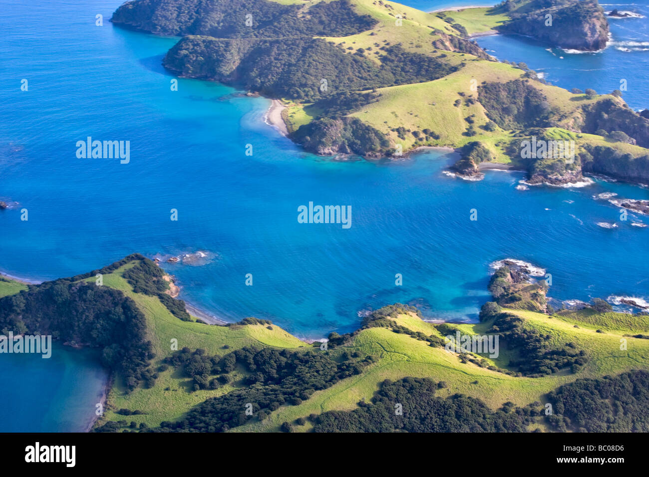 Aerial view of the Bay of Islands, Northland, New Zealand Stock Photo
