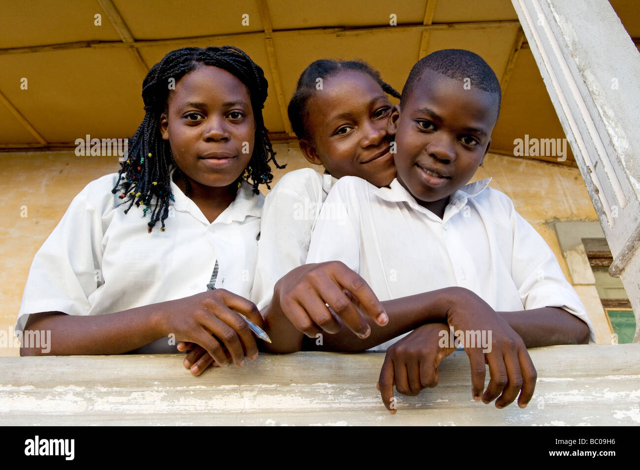 Portrait of three students in Quelimane Mozambique Stock Photo