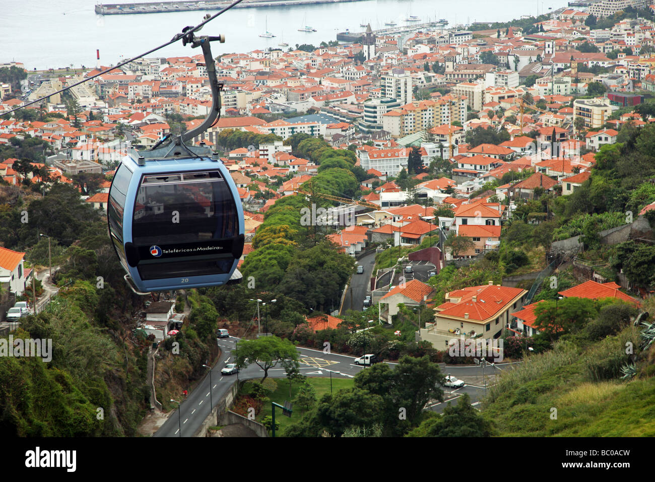 cable car travelling over Funchal from Funchal Port to Monte Madeira