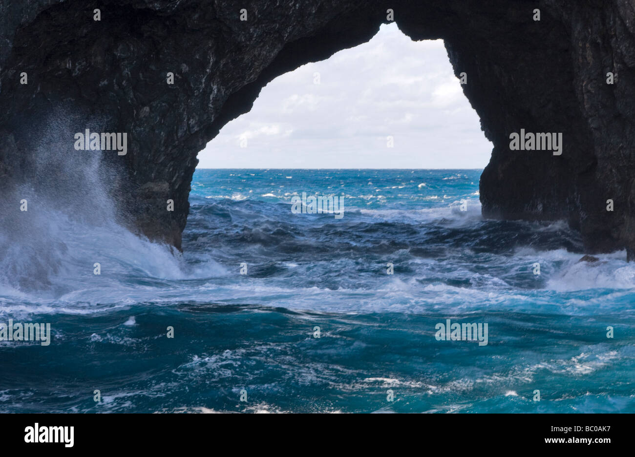 Hole in the Rock, Cape Brett, Bay of Islands, Northland, New Zealand Stock Photo