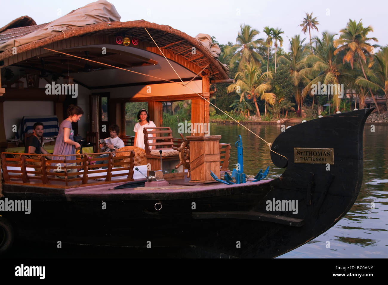 India Kerala Cochin Kochi Backwaters houseboats and palm trees mood