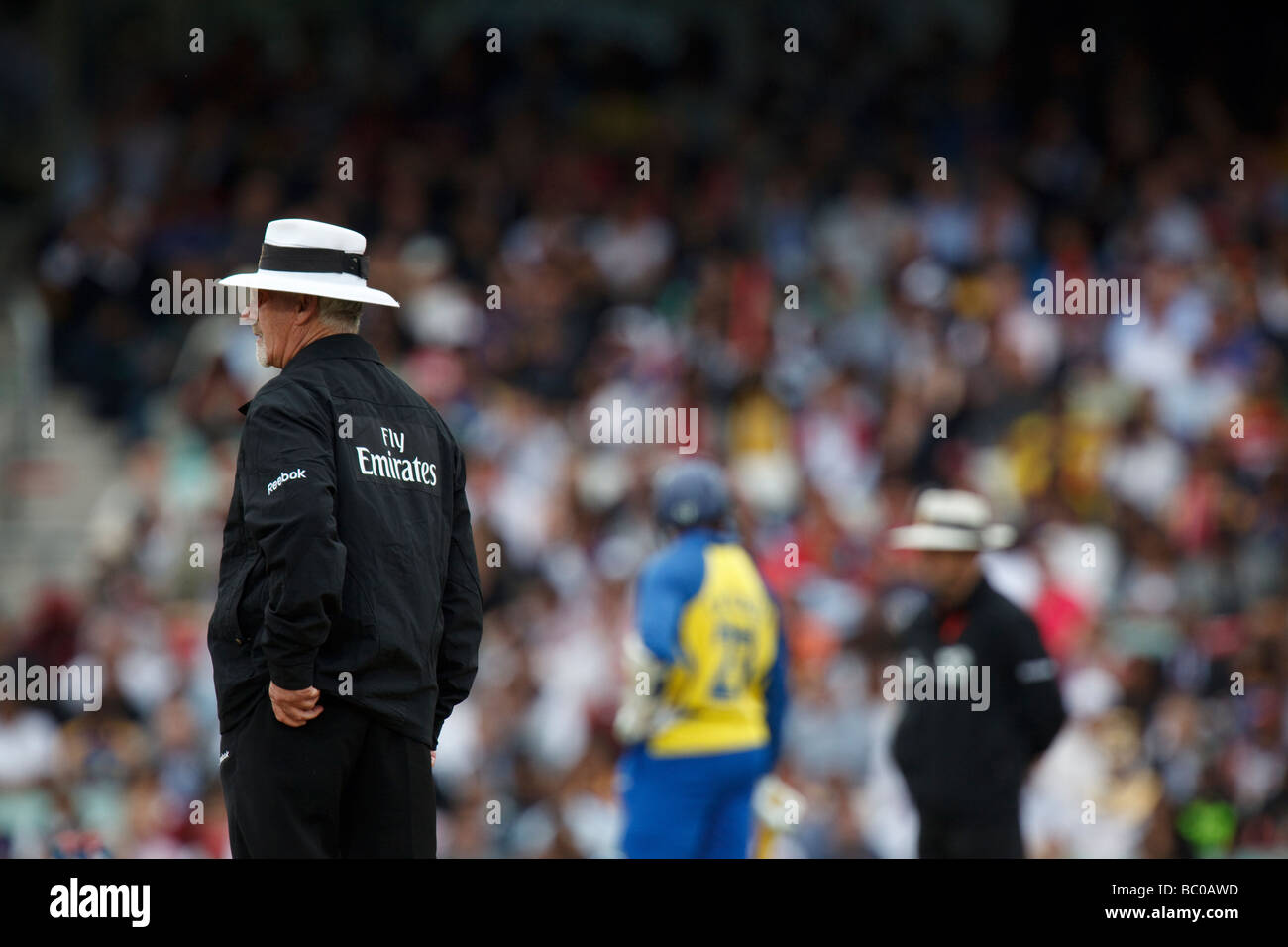 Rudi Koertzen umpires during the ICC World Twenty20 Semi Final between Sri Lanka and West Indies at the Brit Oval. Stock Photo