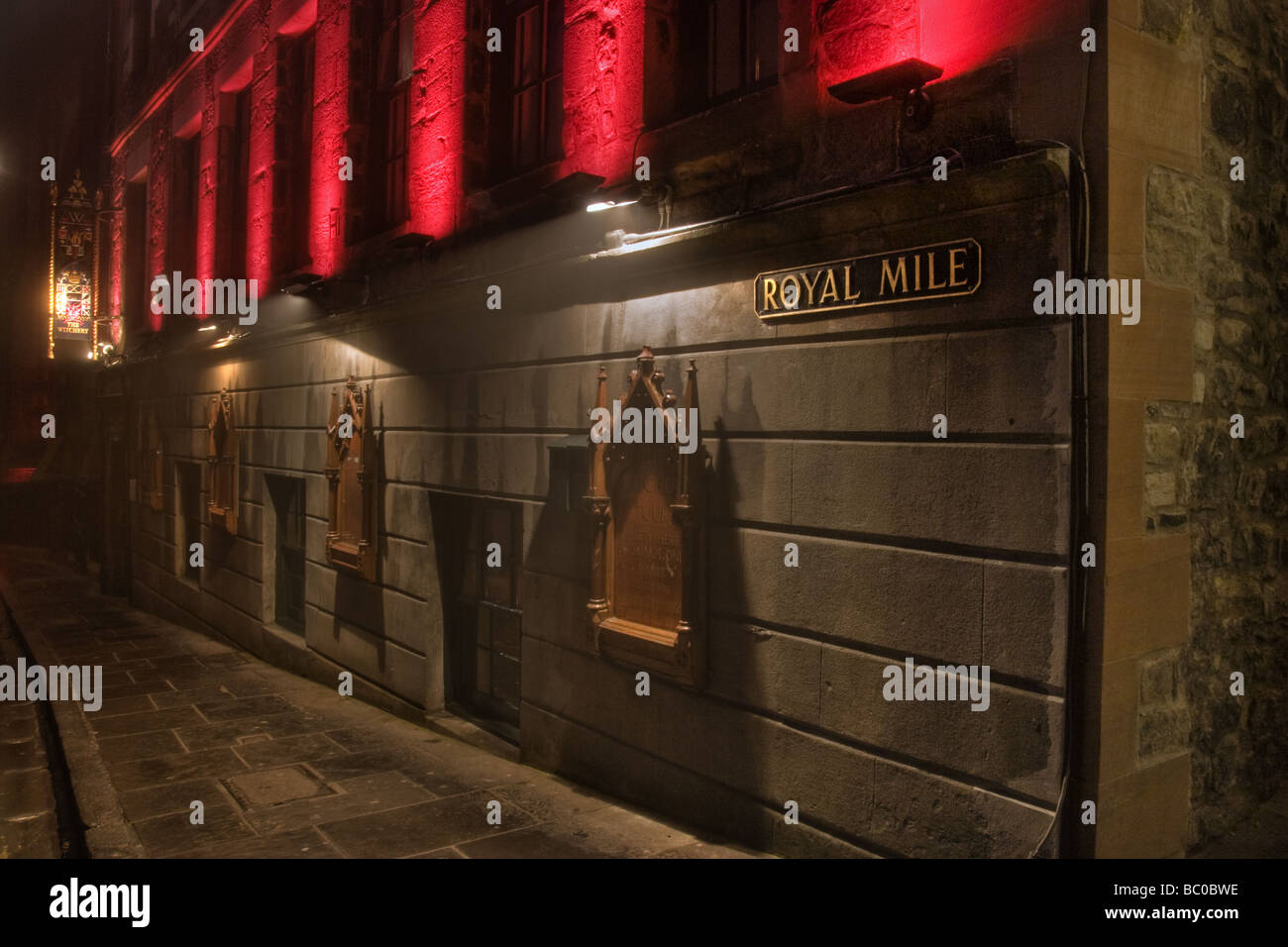 The Witchery restaurant on the Royal Mile on a foggy night Edinburgh Stock Photo