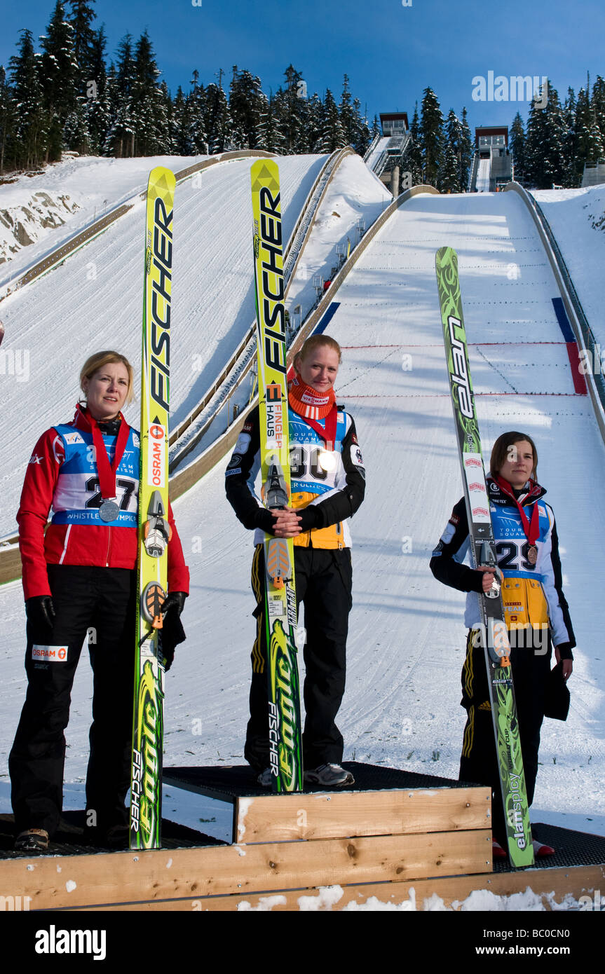 Podium Finish at the Whistler Olympic Parks Ski Jump Stock Photo