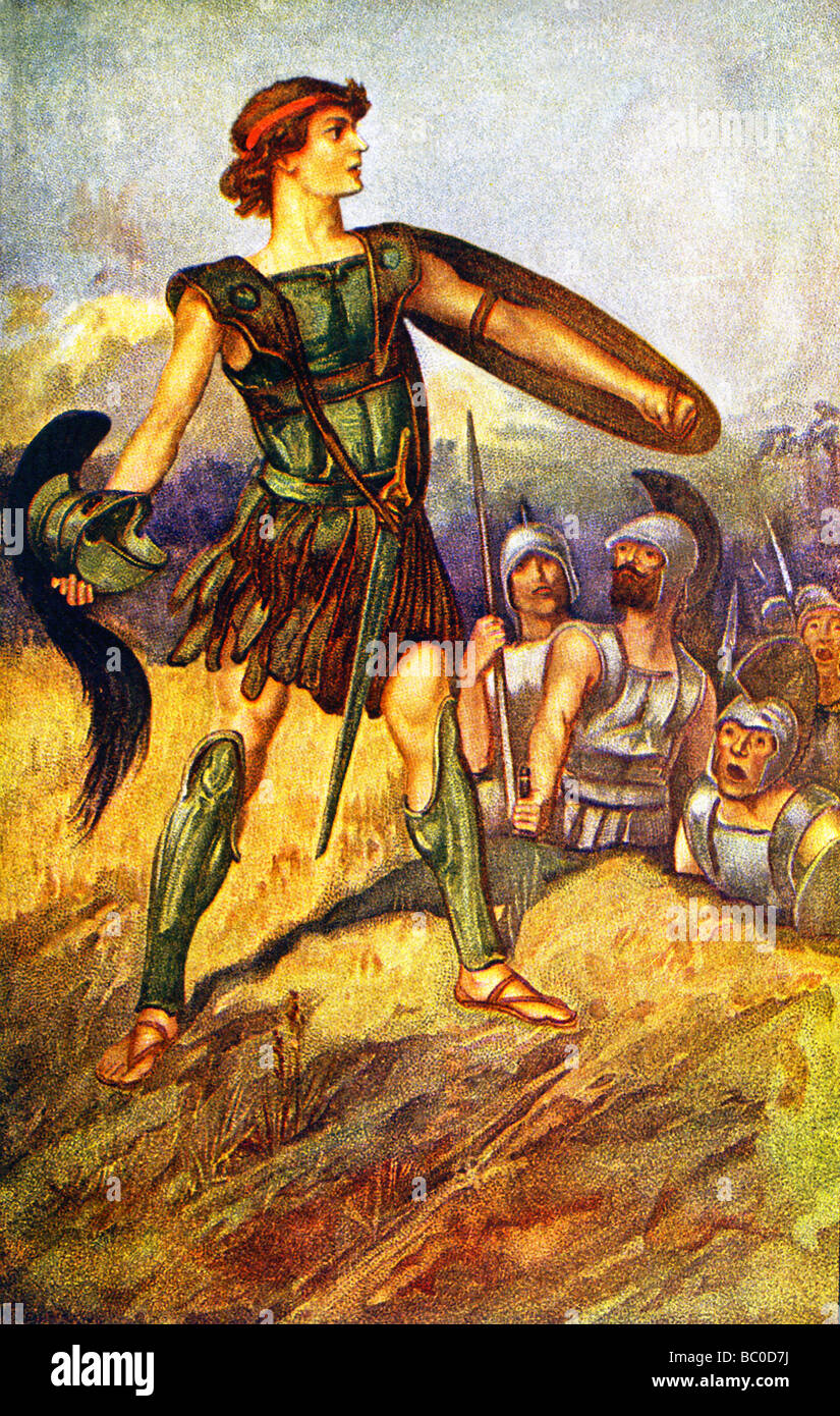 Greek mythical hero Jason, leader of  Argonauts, throws his helmet among the soldiers who have sprouted from the dragon's teeth. Stock Photo