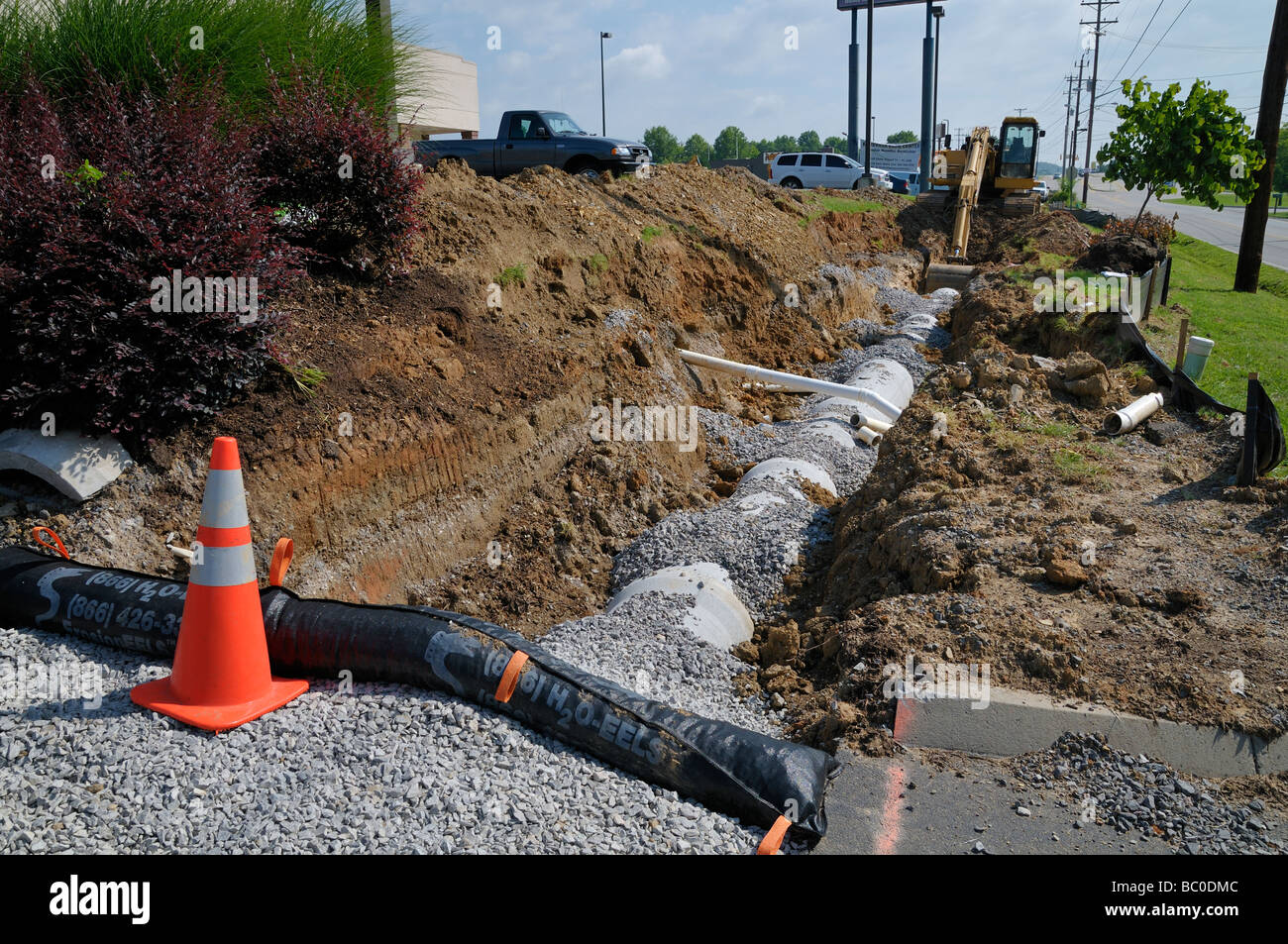 A water main pipe is being replaced in Knox County, Tennessee, USA.  Photo by Darrell Young. Stock Photo
