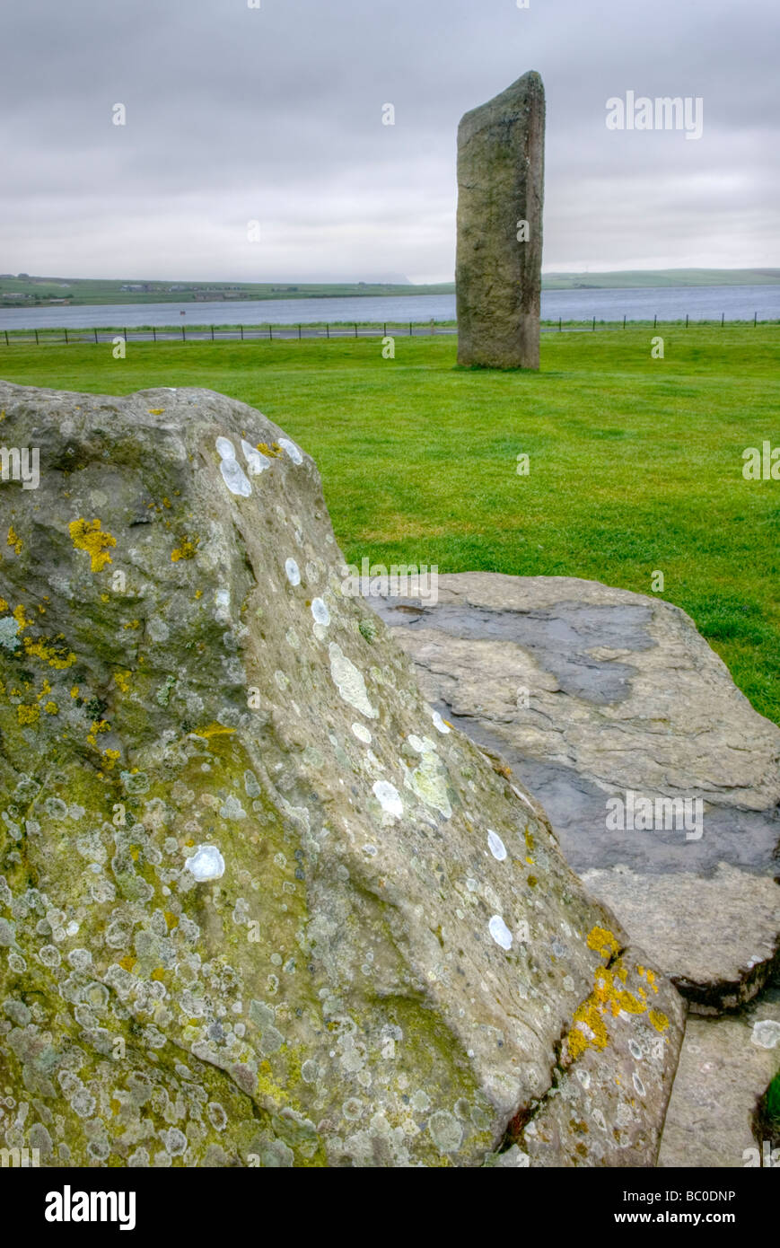 Standing Stones of Steness a Neolithic stone circle dating from 3100BC Orkney Islands Scotland Stock Photo