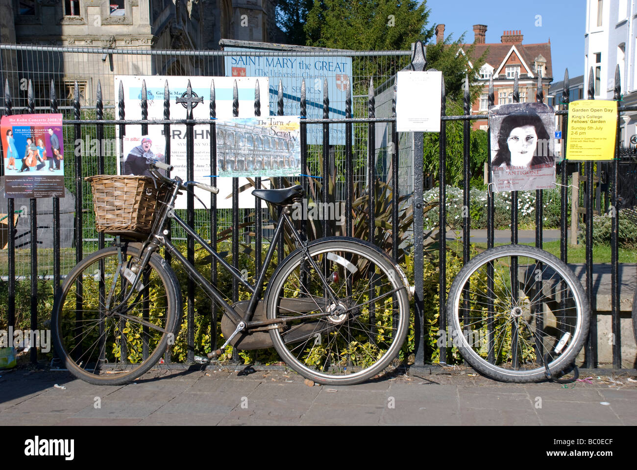 Old fence close to University. Cambridge Town centre. Stock Photo