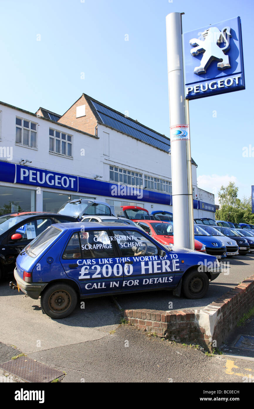 French peugeot Car dealership and forecourt with the latest UK